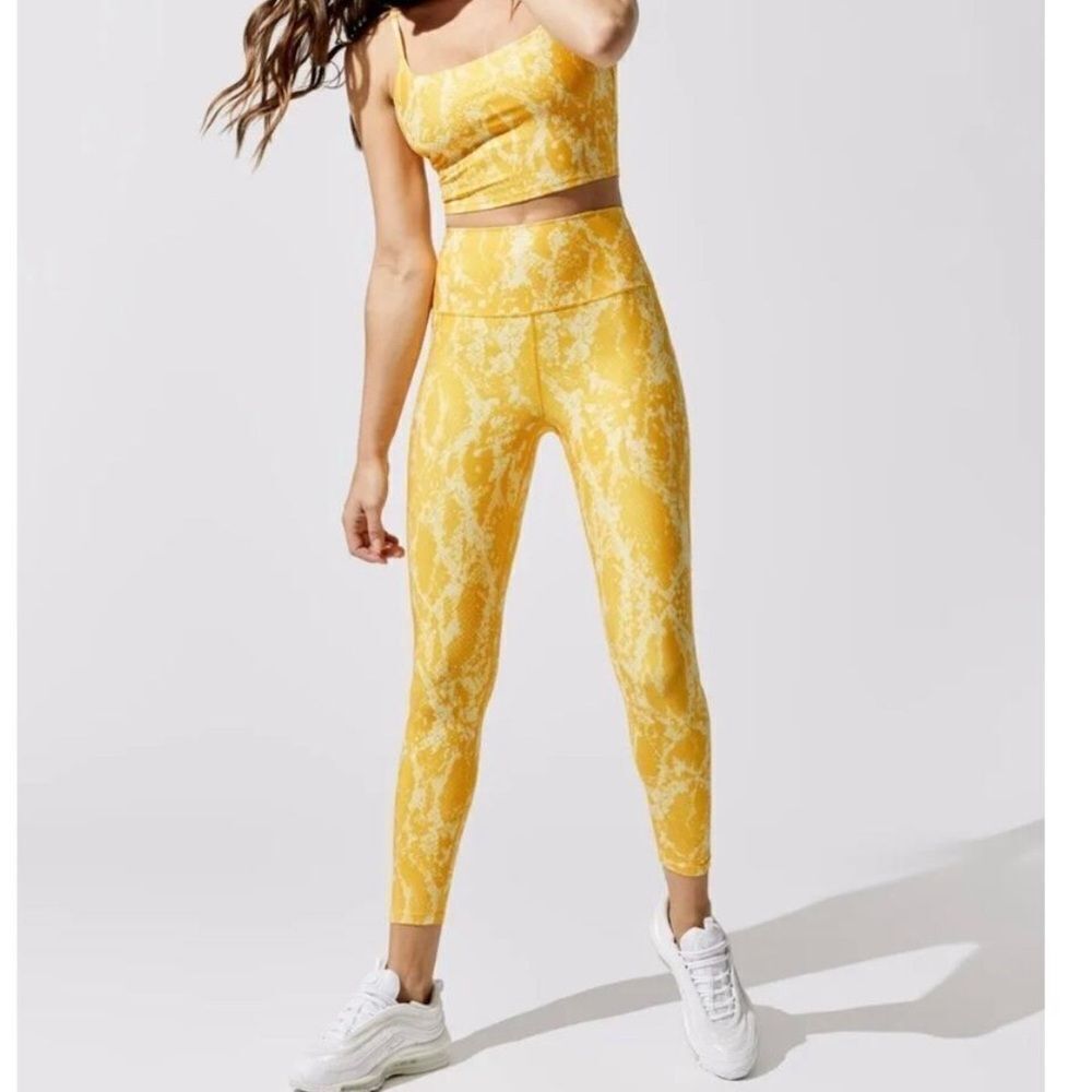 CARBON38 Printed Set High Rise 7/8 Legging & Bra Top in Kumquat Snake- Size XS